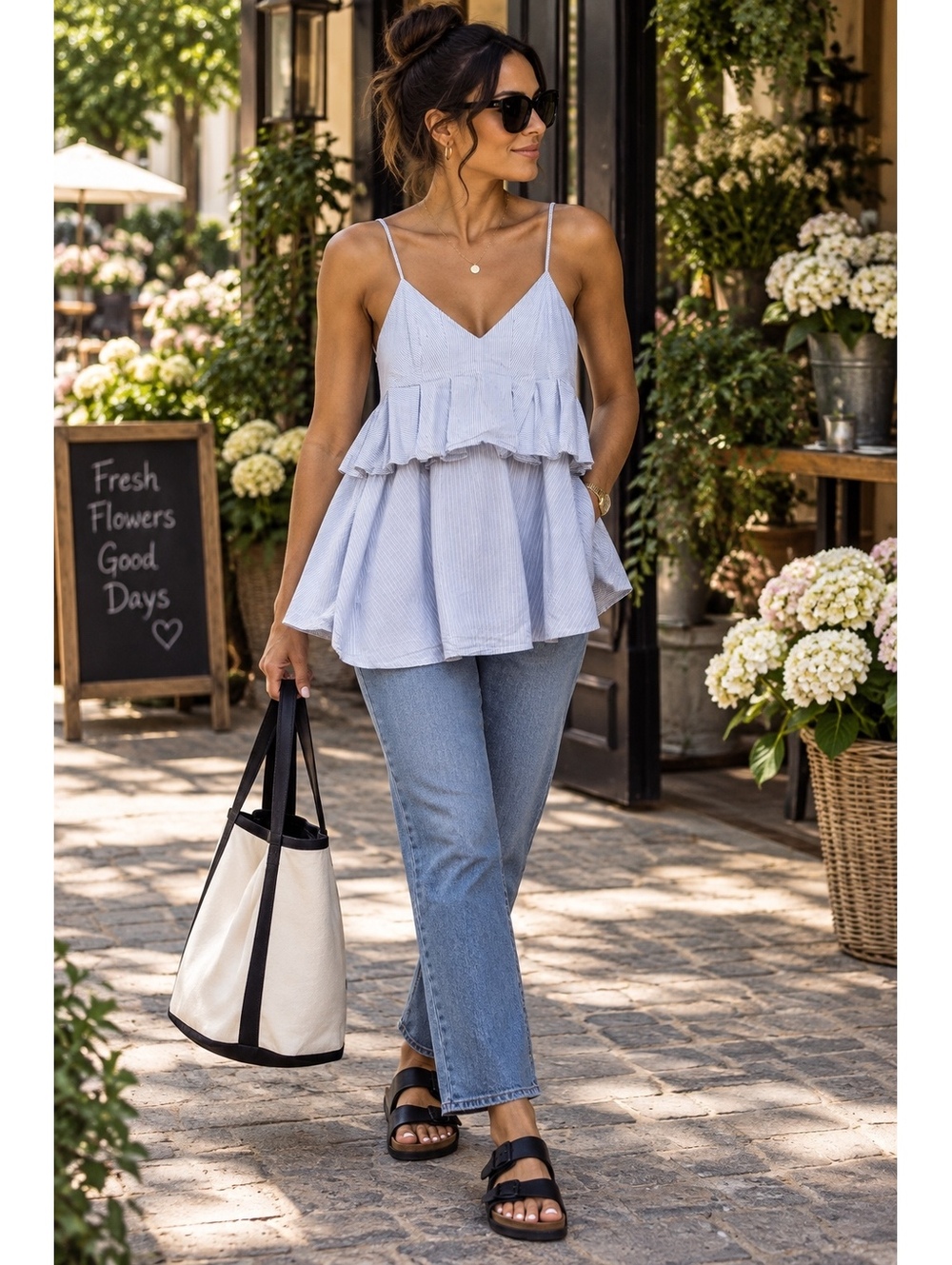 Zara Trafaluc Collection Light Blue Striped Peplum Camisole Top XS
